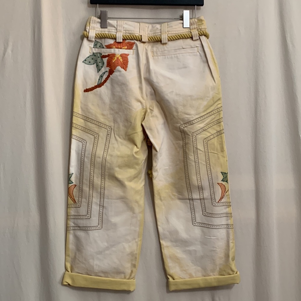 Free People Cream Floral Cropped Embroidered Pants - Picture 9 of 14